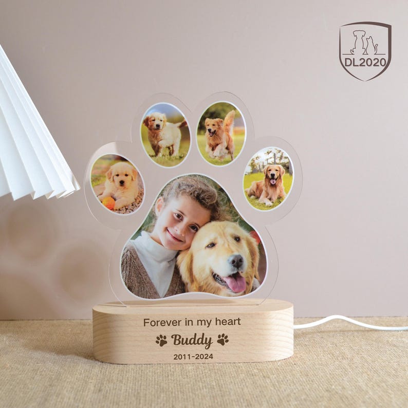 Custom Dog Photo Night Light, Dog Memorial Gifts, Light Up Pet Memorial Plaque, Custom Photo Gift, Personalized Gift for Pet Loss