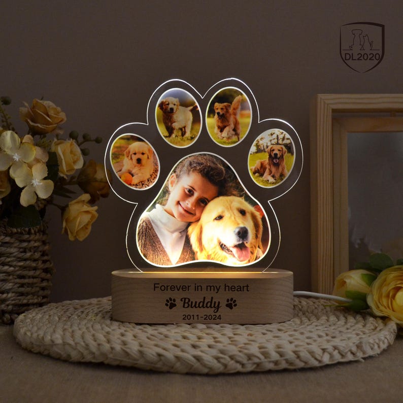 Custom Dog Photo Night Light, Dog Memorial Gifts, Light Up Pet Memorial Plaque, Custom Photo Gift, Personalized Gift for Pet Loss