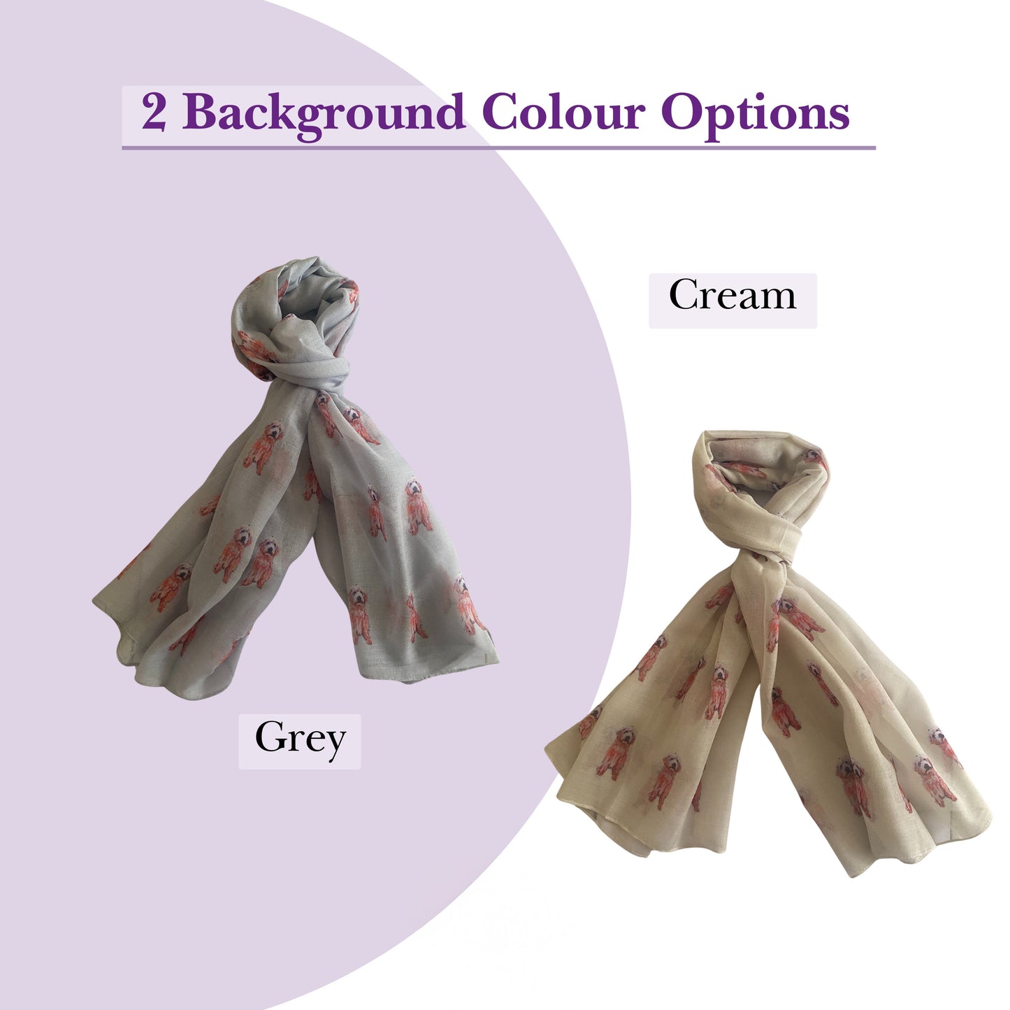 Scarf Ladies Doodle Dog Print Shawl Wrap Available in Cream and Grey