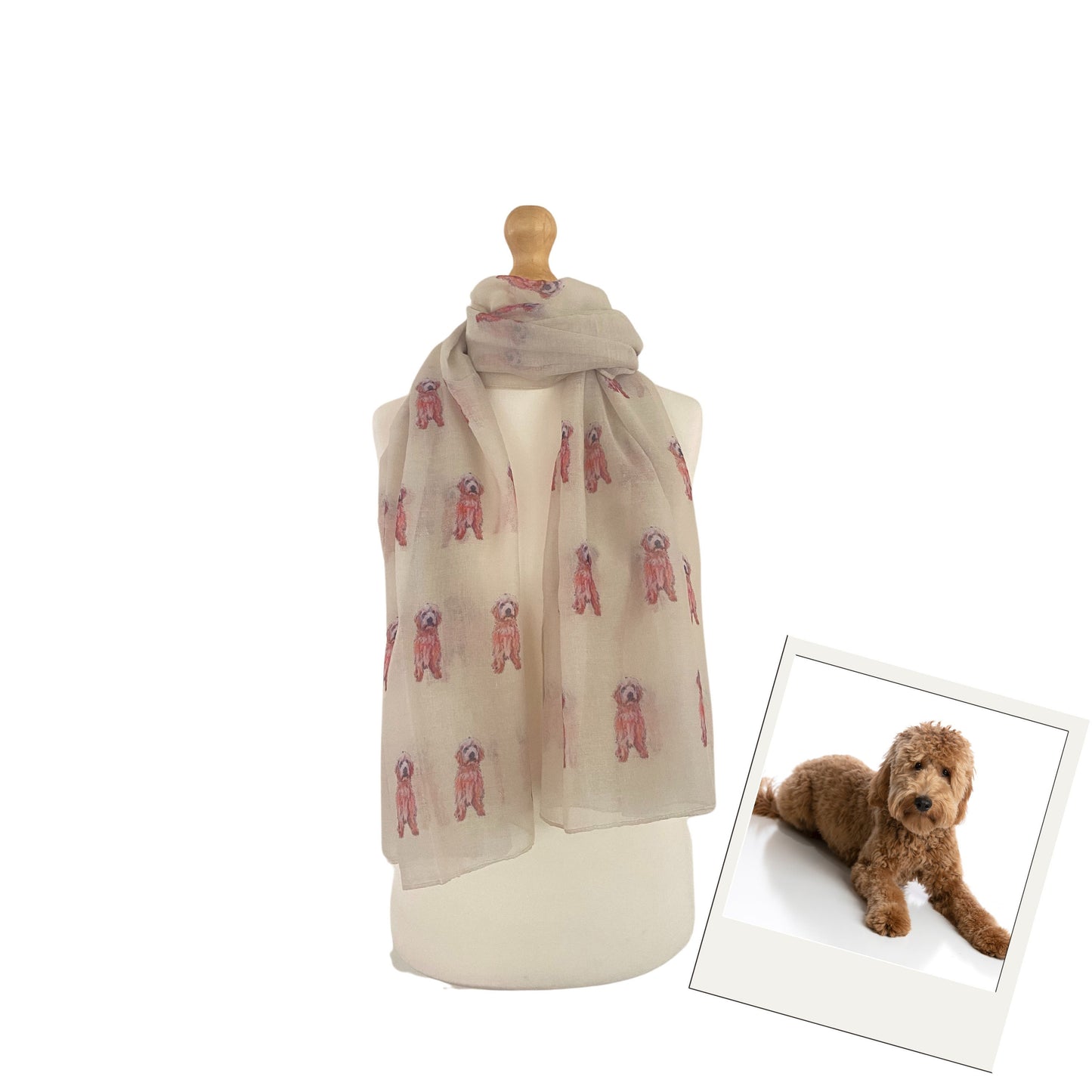 Scarf Ladies Doodle Dog Print Shawl Wrap Available in Cream and Grey